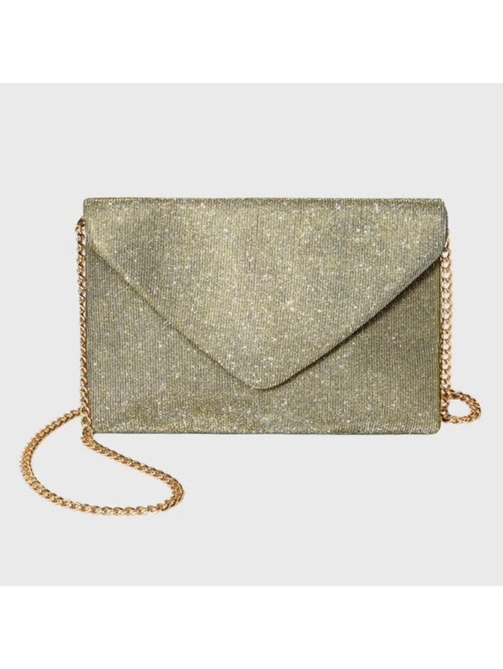 A New Day NWT Women's Multicolor Glitter Iridescent Envelope Clutch Chain Strap